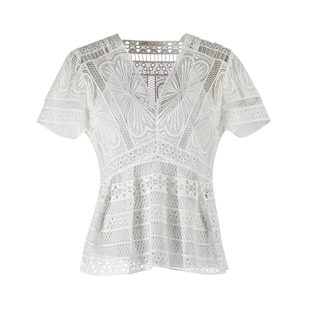 Maje White Lace V-Neck Peplum Top